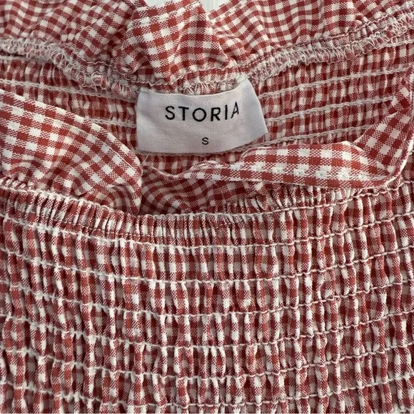 STORIA Gingham Smocked Tiered Mini Dress Cottagecore Summer S - Picture 6 of 7